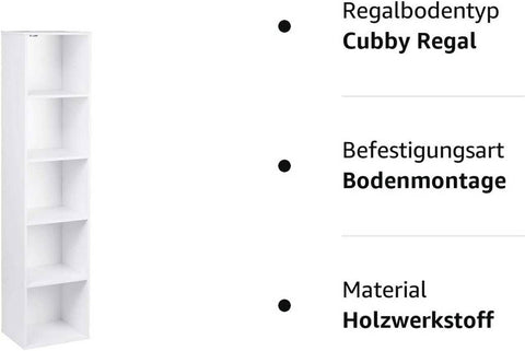 Rootz Modern Free-Standing Bookcase - Storage Shelf - Display Cabinet - Eco-Friendly E3 Grade Wood - Water-Repellent - Scratch-Resistant - 30cm x 24cm x 132cm