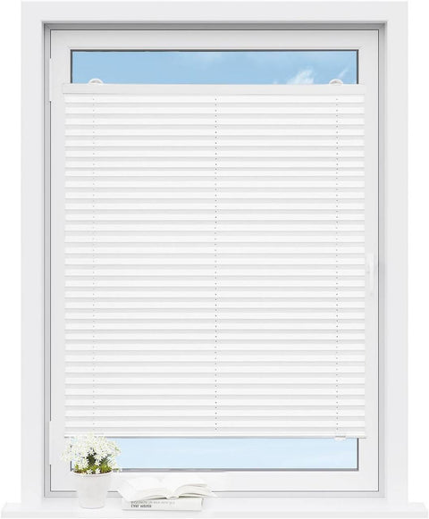 Rootz Pleated Blind - Window Shade - Suction Cup Curtain - Easy Installation - 95cm x 130cm -White