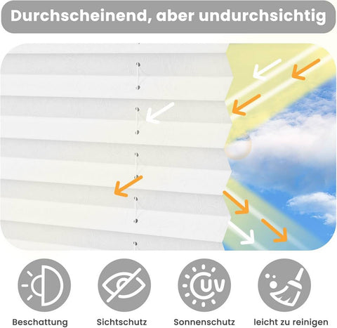 Rootz Pleated Blind - Window Shade - Suction Cup Curtain - Easy Installation - 95cm x 130cm -White