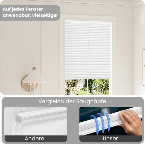 Rootz Pleated Blinds - No Drill - Suction Cup Assembly - Translucent Privacy - 80 x 130 cm - Ideal for Any Smooth Surface