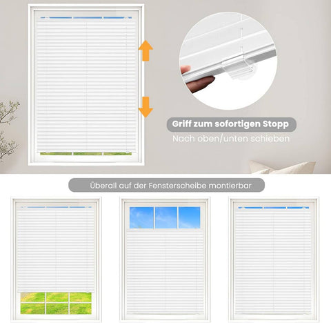 Rootz Pleated Blinds - No Drill - Suction Cup Assembly - Translucent Privacy - 80 x 130 cm - Ideal for Any Smooth Surface