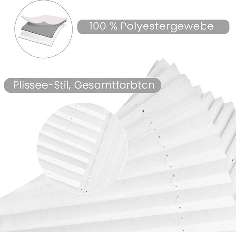 Rootz Pleated Blind - Window Shades - Sun Protection - Easy Installation - 90 x 130 cm - White - Privacy Feature - Ideal for Home & Office