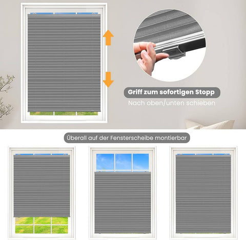 Rootz Pleated Blinds - Window Shades - Sun Blockers - Glare Reduction - Grey 60 x 120 cm - Easy Suction Cup Install - No Drilling Required