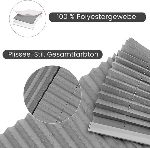 Rootz Pleated Blinds with Suction Cups - No Drill Window Shades - Grey Blinds - Easy Installation - 100 x 120 cm