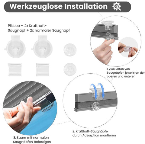 Rootz Pleated Blinds with Suction Cups - No Drill Window Shades - Grey Blinds - Easy Installation - 100 x 120 cm