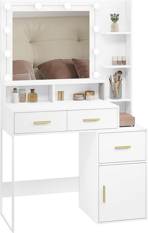 Rootz Dressing Table with LED Mirror - Vanity Desk - Makeup Table - Adjustable Brightness, Spacious Storage, Durable Build - 90cm x 143cm x 39.5cm