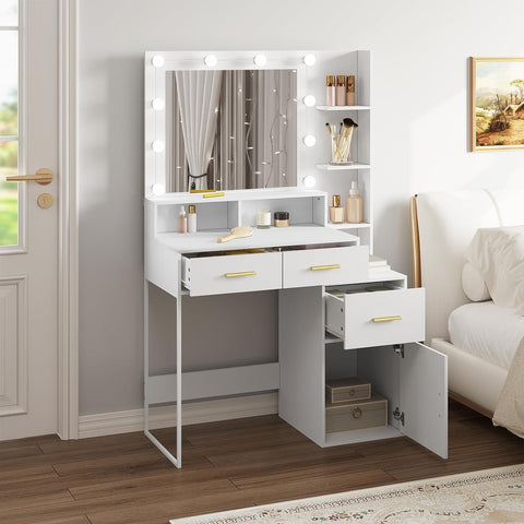 Rootz Dressing Table with LED Mirror - Vanity Desk - Makeup Table - Adjustable Brightness, Spacious Storage, Durable Build - 90cm x 143cm x 39.5cm