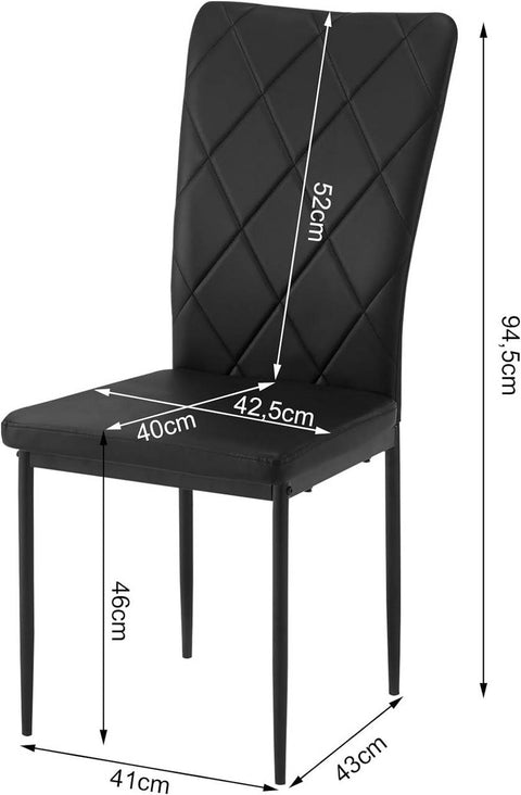 Rootz Eetkamerstoelen Set van 4 - Moderne keukenstoelen - Kantoorstoelen - Comfortabele gewatteerde zitting - Ergonomische hoge rugleuning - Duurzaam metalen frame - 42 cm x 94,5 cm x 59 cm