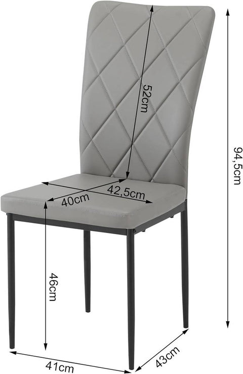 Rootz Dining Chairs Set of 4 - Kitchen Chairs - Modern Seating - Comfortable Padded Seat - Ergonomic Back Support - Durable Metal Frame - 42cm x 94.5cm x 59cm
