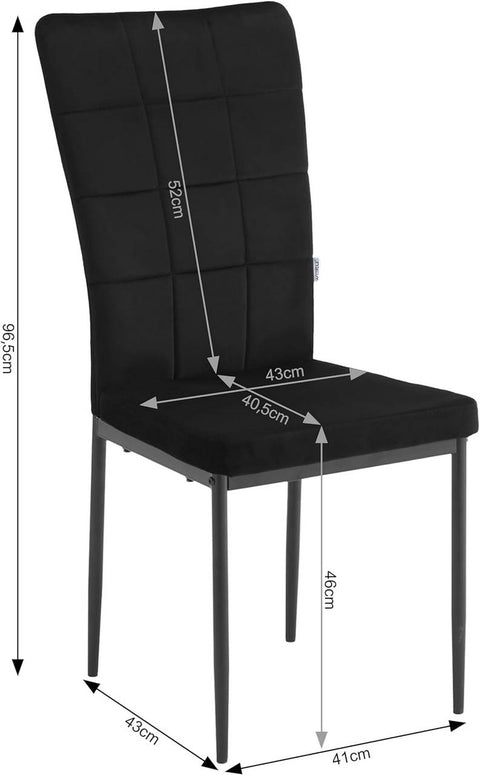 Rootz Dining Chairs Set of 4 - Upholstered Chairs - Velvet Seating - High Backrest for Posture Support - Durable Metal Legs - Elegant Design - 42.5cm x 96.5cm x 57.5cm