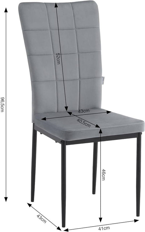 Rootz Dining Chairs Set of 4 - Velvet Chairs - Padded Chairs - Ergonomic High Backrest - Durable Metal Legs - Versatile Use - 42.5cm x 96.5cm x 57.5cm