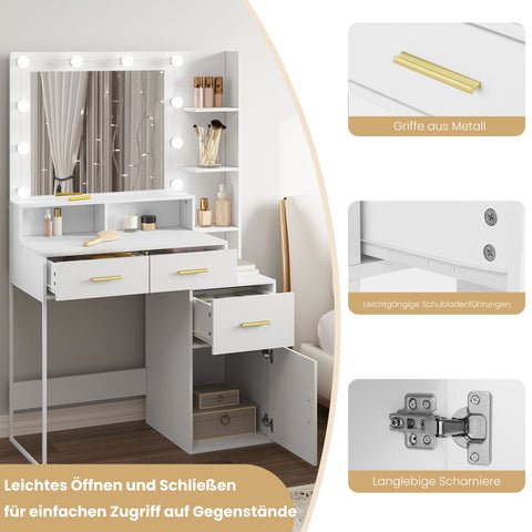 Rootz Dressing Table with LED Mirror - Vanity Desk - Makeup Table - Adjustable Brightness, Spacious Storage, Durable Build - 90cm x 143cm x 39.5cm