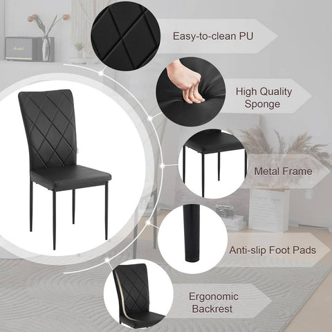 Rootz Eetkamerstoelen Set van 4 - Moderne keukenstoelen - Kantoorstoelen - Comfortabele gewatteerde zitting - Ergonomische hoge rugleuning - Duurzaam metalen frame - 42 cm x 94,5 cm x 59 cm