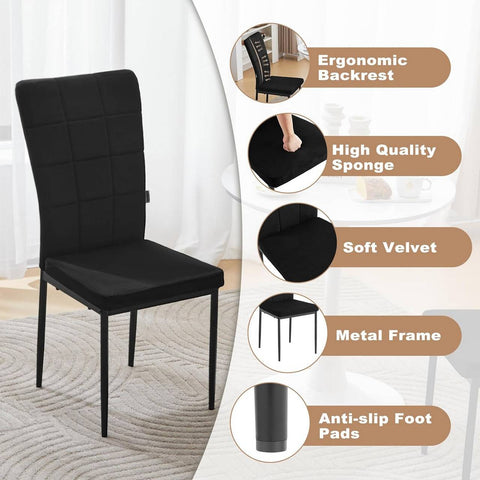 Rootz Dining Chairs Set of 4 - Upholstered Chairs - Velvet Seating - High Backrest for Posture Support - Durable Metal Legs - Elegant Design - 42.5cm x 96.5cm x 57.5cm