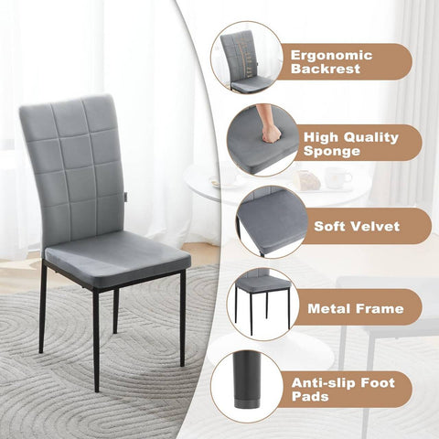 Rootz Dining Chairs Set of 4 - Velvet Chairs - Padded Chairs - Ergonomic High Backrest - Durable Metal Legs - Versatile Use - 42.5cm x 96.5cm x 57.5cm