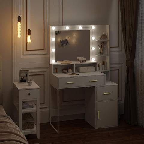 Rootz Kaptafel met LED-spiegel - Vanity Desk - Make-uptafel - Verstelbare helderheid, ruime opbergruimte, duurzame constructie - 90 cm x 143 cm x 39,5 cm