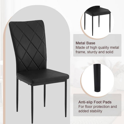 Rootz Eetkamerstoelen Set van 4 - Moderne keukenstoelen - Kantoorstoelen - Comfortabele gewatteerde zitting - Ergonomische hoge rugleuning - Duurzaam metalen frame - 42 cm x 94,5 cm x 59 cm
