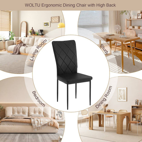 Rootz Eetkamerstoelen Set van 4 - Moderne keukenstoelen - Kantoorstoelen - Comfortabele gewatteerde zitting - Ergonomische hoge rugleuning - Duurzaam metalen frame - 42 cm x 94,5 cm x 59 cm