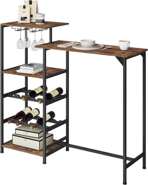 Rootz Multifunctional Bar Table - Dual-Level Tabletops - Storage Table - Integrated Wine Racks - Durable Design - W129.5 x H117 x D38 cm