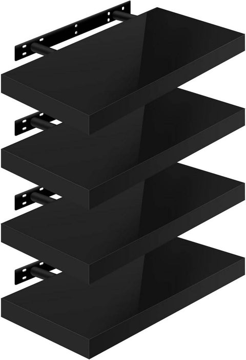 Rootz Set of 4 Wall Shelves - Display Shelves - Storage Shelves - Durable MDF & PVC Veneer - Versatile & Easy Installation - Supports up to 15kg - Available in Lengths 25cm to 120cm, 22.9cm H x 3.8cm D