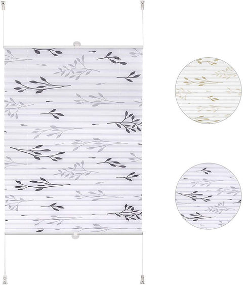 Rootz Pleated Folding Blinds - Roller Blinds - Window Shades - Easy Install, Privacy Protection - 75cm x 130cm - Grey Branch Motif