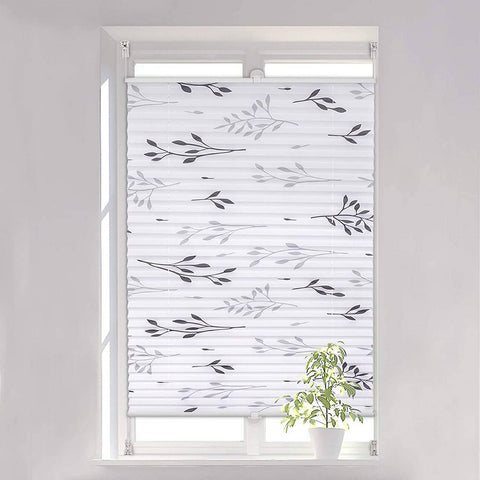 Rootz Pleated Collo Klemmfix Blinds - Window Shades - Grey Branch Motif - Tear-Resistant - 60 x 130 cm