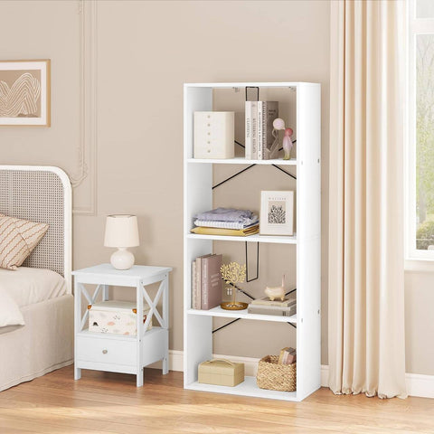 Rootz Modern White 4-Tier Bookshelf - Storage Shelf - Display Rack - Durable E1 Wood - Space-Saving - Scratch-Resistant - 60cm x 149cm x 30cm