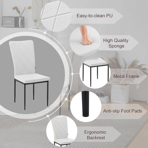 Rootz Dining Chairs Set of 4 - Faux Leather Chairs - High Backrest Chairs - Comfortable Seating - Ergonomic Support - Durable Metal Frame - 42cm x 94.5cm x 59cm