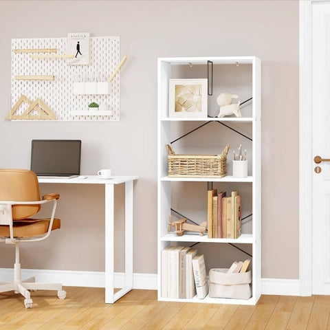 Rootz Modern White 4-Tier Bookshelf - Storage Shelf - Display Rack - Durable E1 Wood - Space-Saving - Scratch-Resistant - 60cm x 149cm x 30cm