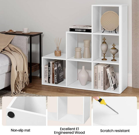 Rootz Modern Chic Bookcase - Stylish Bookshelf - Storage Organizer - Ample Space - Durable & Water-Repellent - Versatile White Finish - 90x29x90 cm