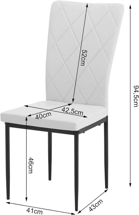 Rootz Dining Chairs Set of 4 - Faux Leather Chairs - High Backrest Chairs - Comfortable Seating - Ergonomic Support - Durable Metal Frame - 42cm x 94.5cm x 59cm