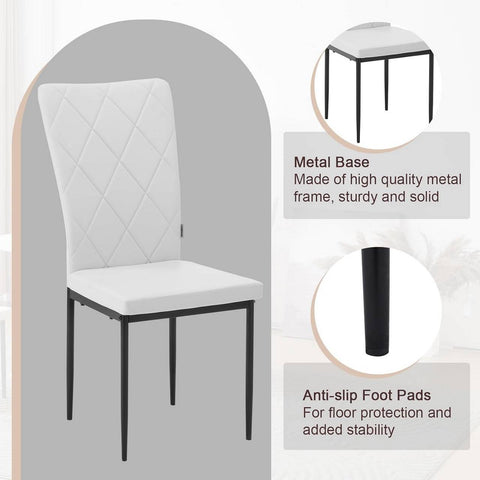Rootz Dining Chairs Set of 4 - Faux Leather Chairs - High Backrest Chairs - Comfortable Seating - Ergonomic Support - Durable Metal Frame - 42cm x 94.5cm x 59cm