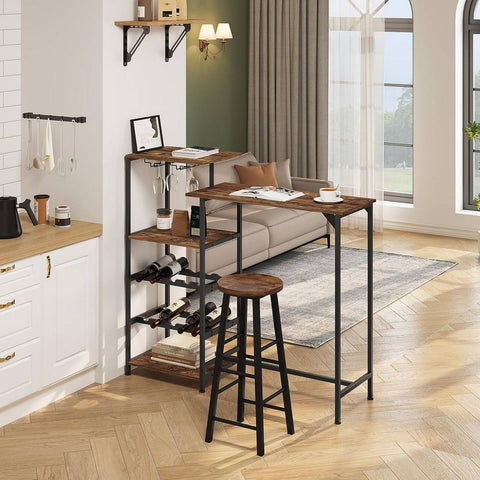 Rootz Multifunctional Bar Table - Dual-Level Tabletops - Storage Table - Integrated Wine Racks - Durable Design - W129.5 x H117 x D38 cm