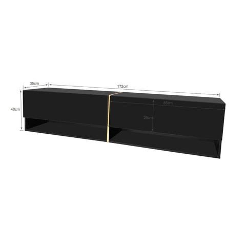 Rootz High-Gloss TV Cabinet - Entertainment Unit - Media Console - Elegant Gold Edge - 172L x 35W x 40H cm