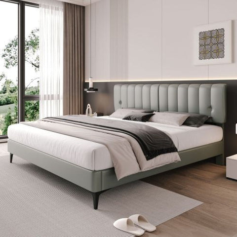 Rootz Elegant Upholstered Bed - Sleek Bed Frame - Modern Bed - Enhanced Comfort - 203cm x 188cm x 97.5cm