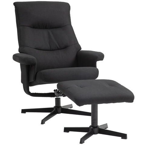Rootz Reclining Chair with Stool Set - Swivel Seat - Rocker Function - Velvet Look, 135° Adjust - 74W x 81D x 102H cm, Black