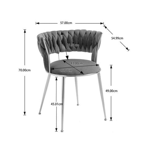 Rootz Velvet Dining Chairs Set - Elegant Velvet Seating - Padded Comfortable Chairs - Solid Structure - 57cm x 55cm x 70cm