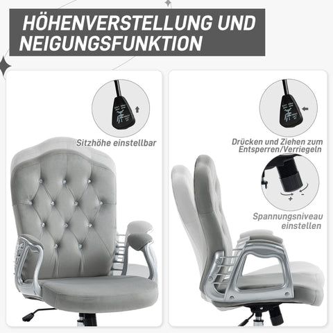 Rootz Velvet Office Chair - Desk Chair - Task Chair - Extra Thick Padding - Height Adjustable - 61cm x 61cm x 104-114cm