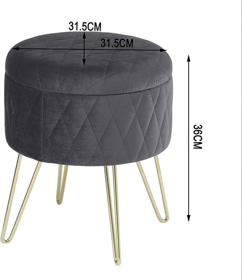 Rootz Makeup Stool - Vanity Chair - Storage Box - Velvet Seat - Easy Assembly - 31.5cm x 31.5cm x 36cm
