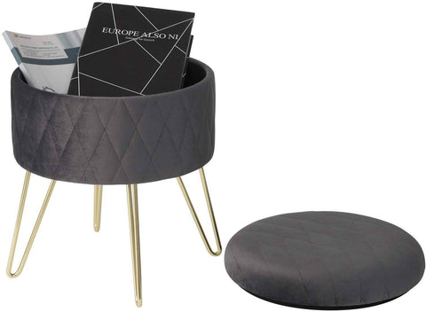 Rootz Makeup Stool - Vanity Chair - Storage Box - Velvet Seat - Easy Assembly - 31.5cm x 31.5cm x 36cm