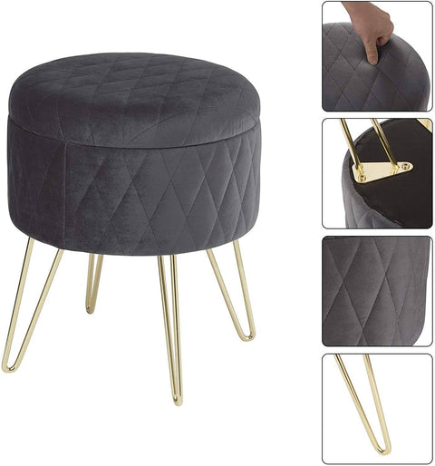Rootz Makeup Stool - Vanity Chair - Storage Box - Velvet Seat - Easy Assembly - 31.5cm x 31.5cm x 36cm