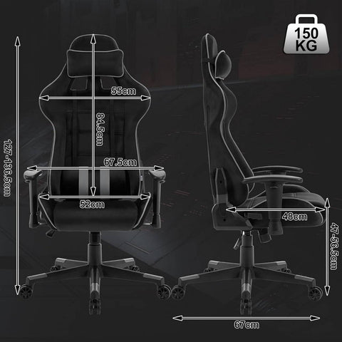 Rootz Ultimate Comfort Gaming Chair - Ergonomische bureaustoel - Verstelbare bureaustoel - Ademend fluweel, stevig metalen frame - Ondersteunt tot 150 kg - 67 cm x 127-136,5 cm x 67 cm