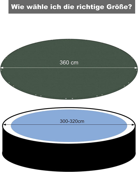 Rootz Round Pool Tarpaulin Cover - Pool Cover - Waterproof Covers - Protects Against Algae - Green ø360cm