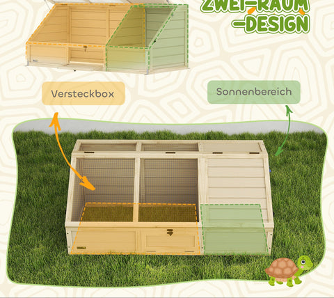 Rootz Turtle Box Outdoor Turtle Enclosure – Tortoise Habitat, Shelter – Easy Open Lid, Bottomless Access – Secure & Spacious – 120x55x20/50cm