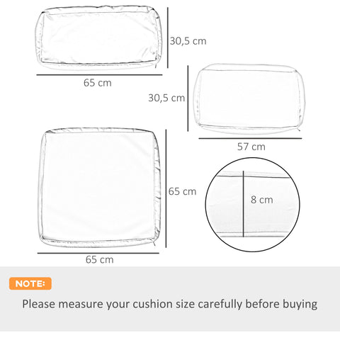 Rootz 14 Piece Garden Furniture Pillow Covers - Cushion Slipcovers - Waterproof Polyester - Machine Washable - Seat 65x65x8cm, Large Back 65x30.5x8cm