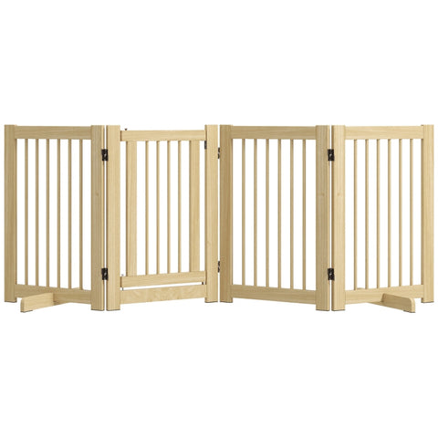 Rootz Wooden Dog Gate with Door - Pet Barrier - Folding Panels - Solid Pine Wood - 204cm x 36cm x 75cm