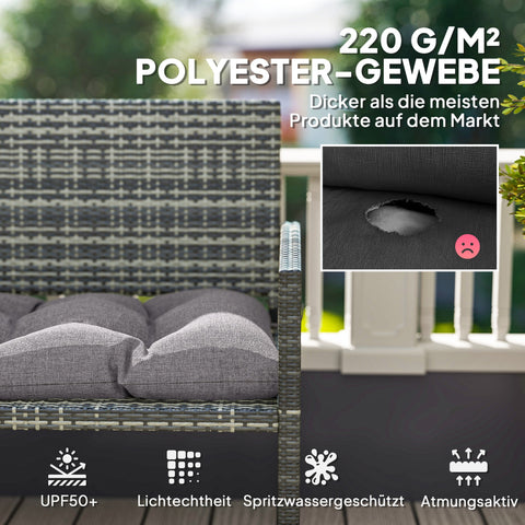 Rootz Bank Edition Seat Cushion - Outdoor Bench Cushion - Garden Lounge Pad - UPF50+ UV Protection - 105cm x 46cm x 12.5cm - Grae