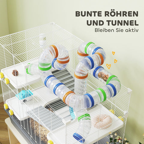 Rootz Zwerghamster Cage - Hamster Habitat - Rodent Enclosure - Encourages Exploration - 78 x 45 x 73 cm - Grey, White