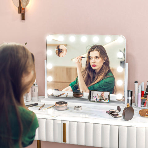 Rootz LED Cosmetics Mirror - Vanity - Makeup Mirror - Dimmable Touch Control - 3 Light Modes - USB - White - 62.5 x 49.5cm