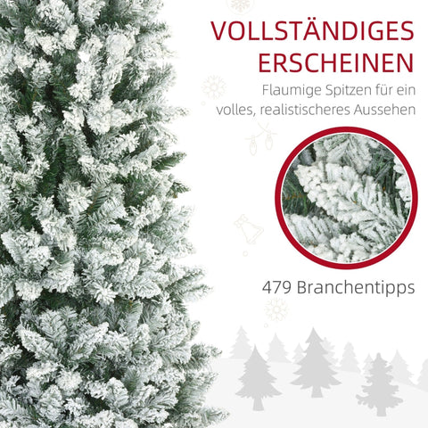 Rootz Snow Flocked Christmas Tree - Artificial Tree - Slim Fir - Flame Retardant - Steel Base - Ø65cm x 180cmHeight